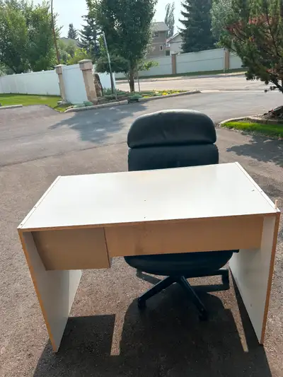 white desk and black desk chair, View more