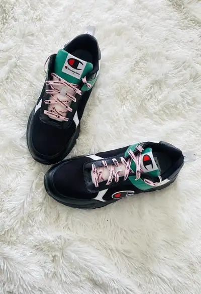 Men’s Champion sneakers Black & Green with pink laces size 12 , View more