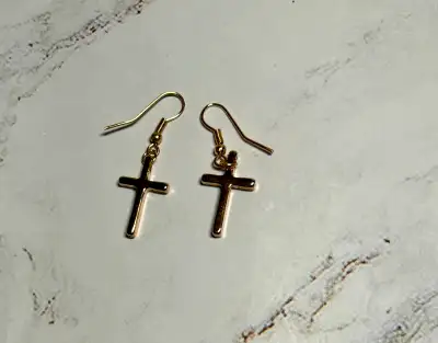 BR-63-Gold Cross Dangle Earrings – Lightweight Religious Jewelry, View more