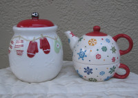 Winter Kitchen Decor Cookie Jar Tea Pot