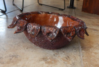Large Clay Bowl Designed to Resemble a Sunflower