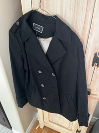 LE CHATEAU coat, black, NEW, ladies large , cotton 