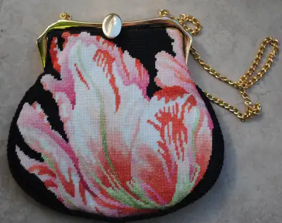 Tulip Purse: Needlepointed, Hand-Made, Fully Lined, View more