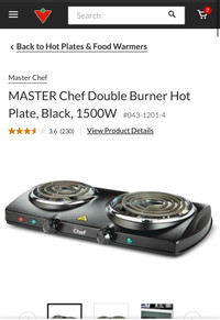 MASTER Chef Double Burner Hot Plate, Black, 1500W