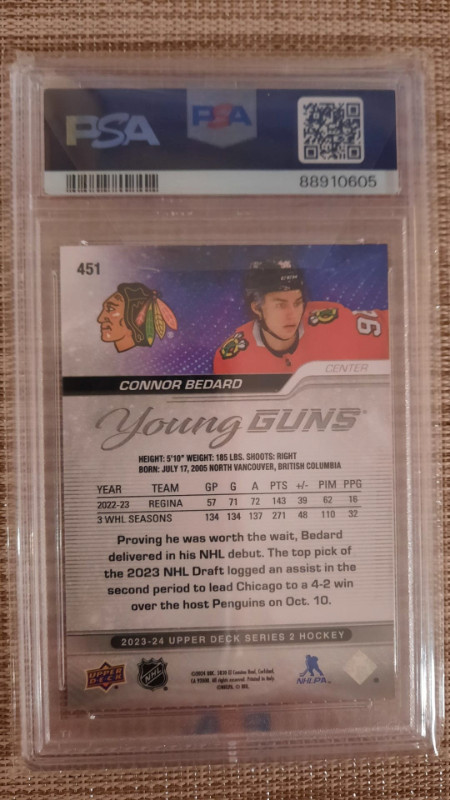 CONNOR BEDARD ROOKIE   GRADED-9-BONUS in Arts & Collectibles in Oshawa / Durham Region - Image 2