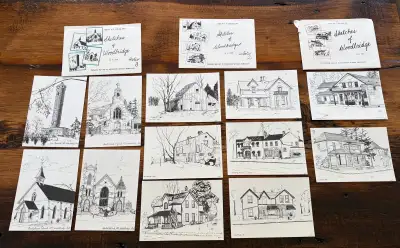 Vintage “Sketches of Woodbridge” Pen & Ink Print Portfolios , View more