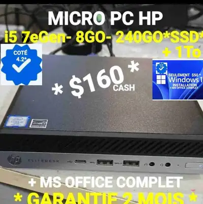 micro  pc HP - i5 7eGen- 8GO- 24GO*SSD, View more