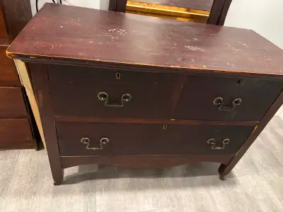 Beautiful antique dresser with oval mirror. 38” wide X 19” deep. 2 single drawers, 1 wide drawer. To...