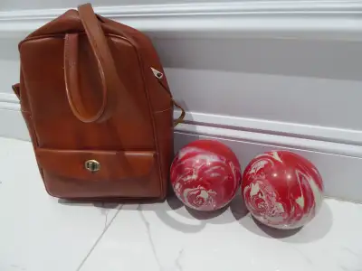 2 Vintage Red/White Swirl 5-pin Duckpin Bowling Balls 3.4lbs, View more