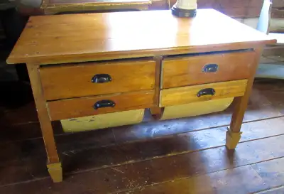 Antique Pine Bakers Table with Tin Lined Flour Drawers Reduced, View more