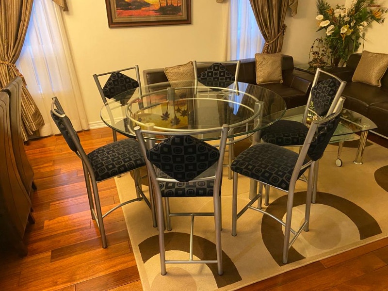 Modern Glass Dining Table with 6 Chairs Dining Tables & Sets
