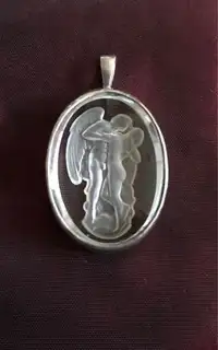 Beautiful “Angel & Woman” Sterling Silver (Stamped 925 Pendant) 