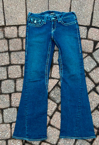 True Religion Joey Big T Low/Mid Rise Dark Wash Boot Cut Jeans