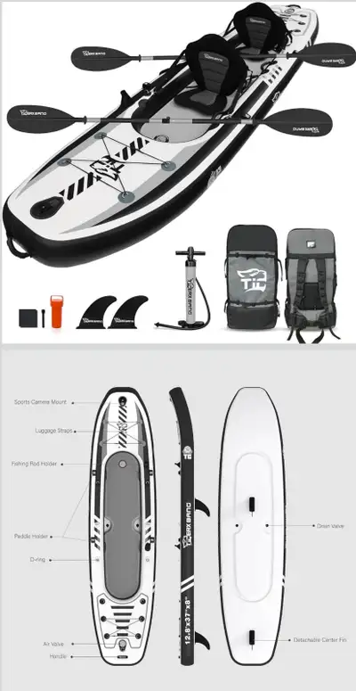 NEW: Inflatable Tandem Kayak 12'8" 2 Seats Adjustable Paddle, View more