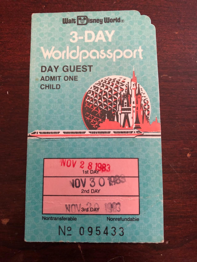 1983 Walt Disney Worldpassport 3 day Ticket in Arts & Collectibles in Kitchener / Waterloo