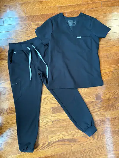 Three (3) sets of almost new black Figs scrubs, XS, View more