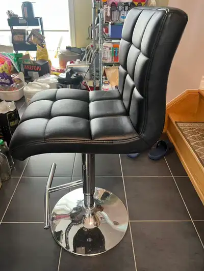 Black Leather Swivel Bar Stools – $50 each or $90 for both, View more
