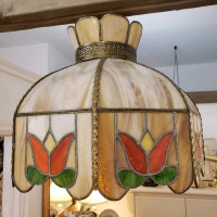 Antique Slag Glass/Stained Glass Light Fixture/Chandelier