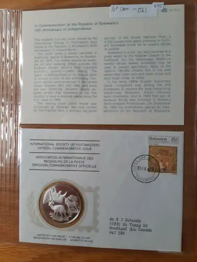 646 1stcoin-021- 10th anniversary of botswana's independence 1976 Franklin Mint International Societ...