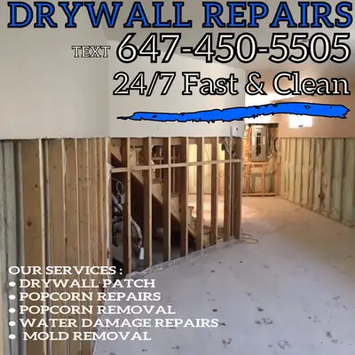 Drywall Repair, Patch Hole, Ceiling Water Leak, Popcorn Repair, View more