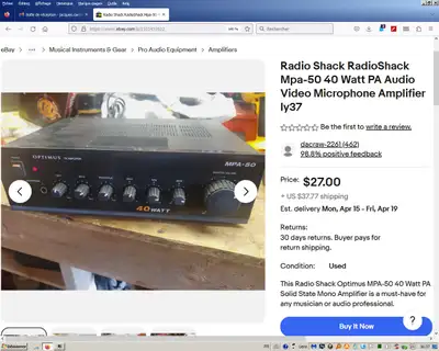 Amplificateur (PA amplifier)  Realistic  MPA-50, View more