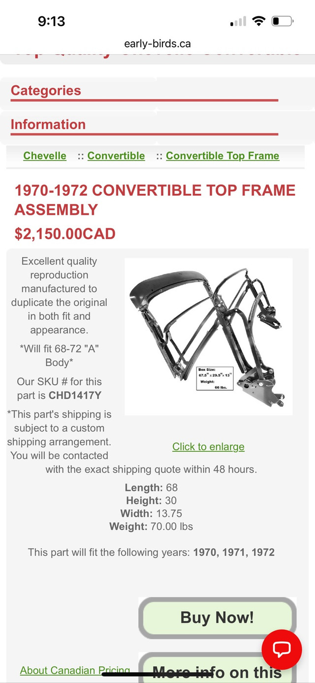 Brand new convertible top frame A-body 68-72  in Auto Body Parts in North Bay - Image 3