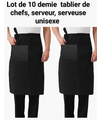 Voici un lot de 20 tabliers de cuisine unisexes, parfaits pour les chefs, serveurs ou serveuses de r...