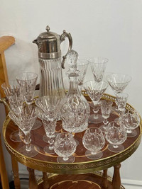 Vintage high quality Crystal decanter, glasses, and pitcher with
