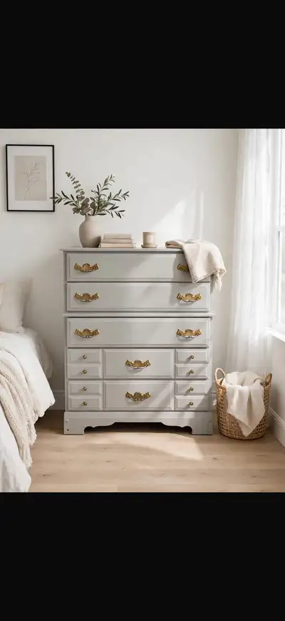 Grey Dresser with Brass Hardware, View more