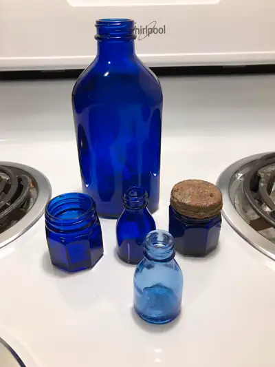 5 - COBALT BLUE BOTTLES / JARS ., View more