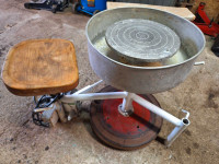 Estrin Motorized and Kick Pottery Wheel Plus Box of Clay