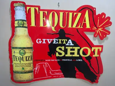Vintage Huge Tequiza Beer bar tin sign Mint condition, View more