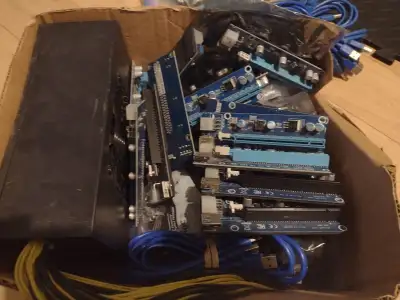 Can be used for cryptocurrency mining rigs. 15x of PCE164P-N03 3x of PCE164P-N07 Plus power source,...