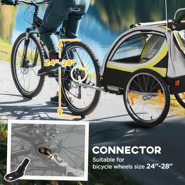 2-in-1 Bike Trailer for Kids 2 Seater, Baby Stroller with Brake, in Strollers, Carriers & Car Seats in Markham / York Region - Image 8