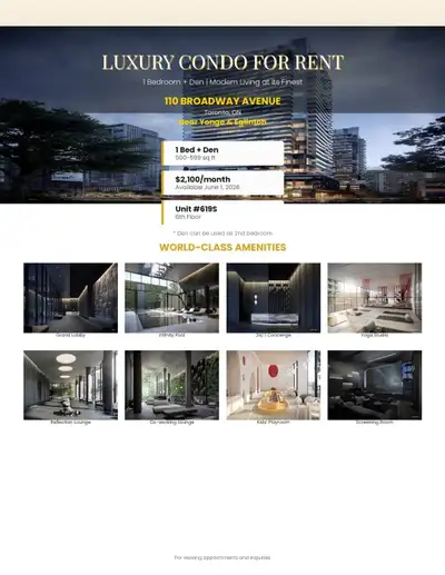 Brand New -1B+Den + Balcony For Rent at Younge & Eglinton-Toronto LOCATION Located at 110 Broadway A...