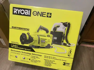 BRAND NEW Description: RYOBI ONE+ 18-Volt Lithium-Ion Cordless Electrostatic Sprayer with 2 × 2.0 Ah...
