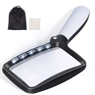 Loupe de lecture pliable à 5 LED pour livres, journaux, cartes, pièces de monnaie, bijoux, loisirs e...