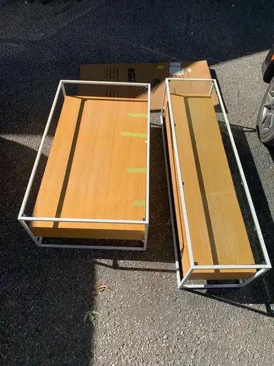 set of 2 wood and glass tables , View more