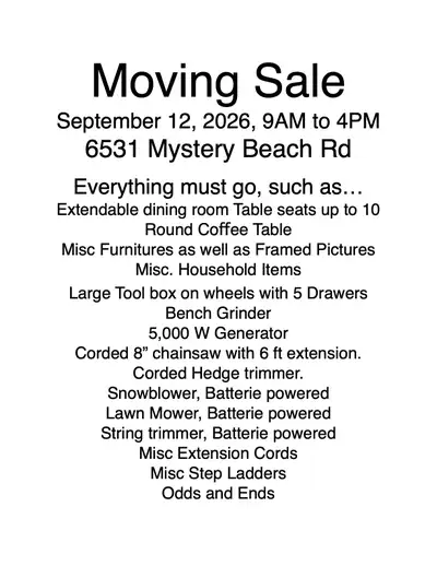 Moving Sale, View more