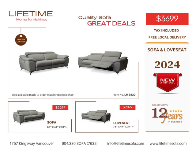 Electric Genuine Top Grain leather reclining sofa set in Couches & Futons in Vancouver