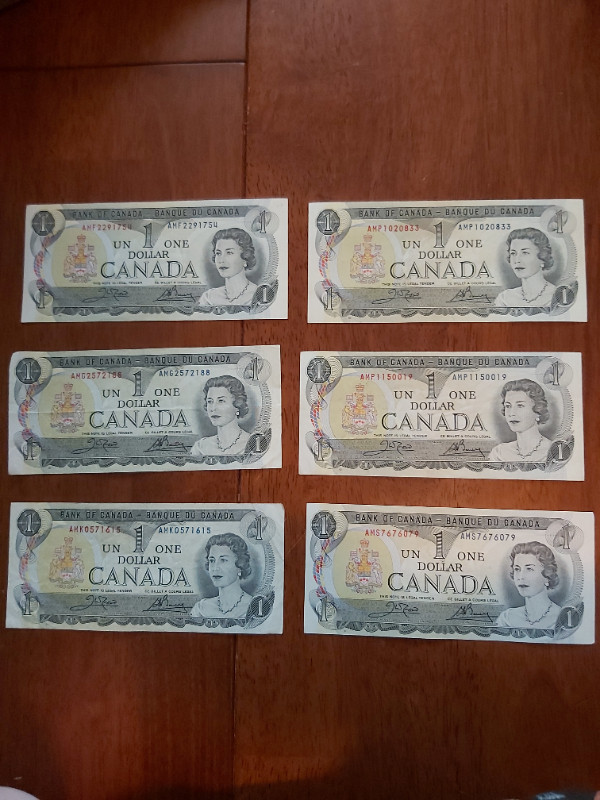 6 B of C 1973 $1 Bills Crow-Bouey AMF/AMG/AMK/AMP/AMS in Arts & Collectibles in Saint John
