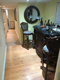 Bar, 2 stools, fireplace, and cabinet for sale. Peak condition!