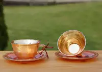 ANTIQUE FEDERAL GLASS CUP & SAUCER [X2]