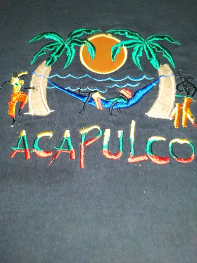 T-shirt mexicain ACAPULCO Design originale tropicale Broderie coloré T-shirt colour noir $10.00