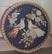 Seashell Wall Hanging Art Picture of Birds and Flowers