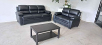 BRAND NEW EXECUTIVE BLACK LEATHER COUCH & LOVESEAT.FREE DELIVERY