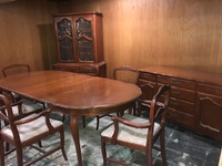 Vintage table with six chairs, hutch and console include
