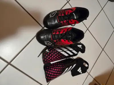 Size 2 soccer cleats and shin guards