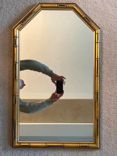 Gold Gilded Faux Bamboo Mirror Hollywood Modern Regency Cottage, View more