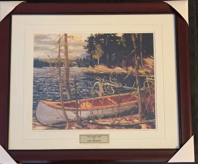 Two Group of Seven custom framed prints with 2" maroon coloured moulding with black beaded lip, acid...